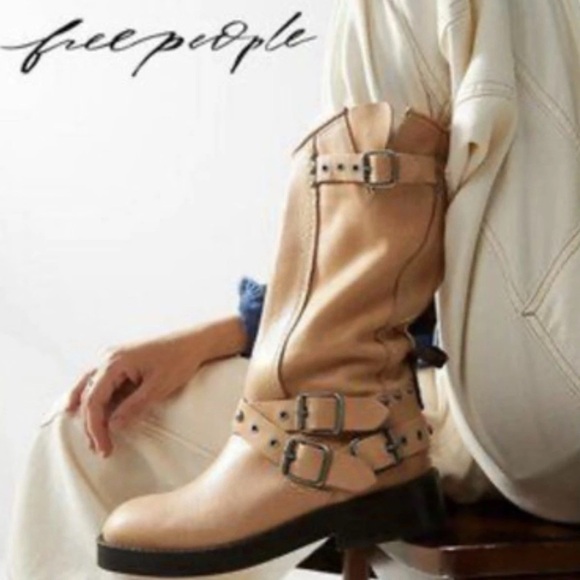Free People We The Free Janey Engineer Buckle Boot Nude Tan Fawn - Picture 2 of 8